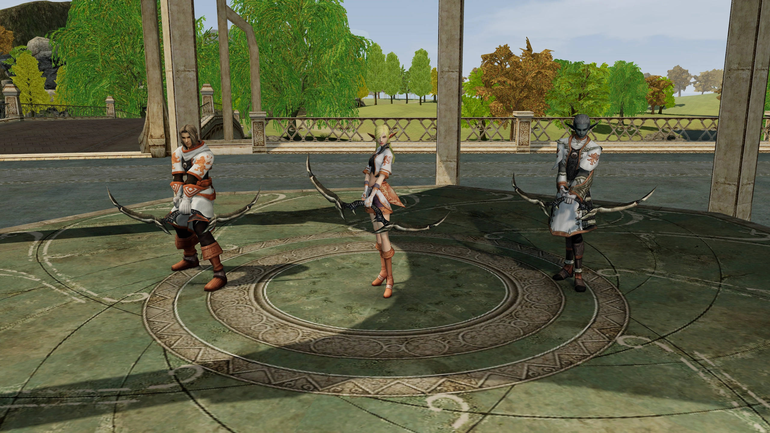Hawkeye, Silver Ranger, Phantom Ranger together in a scene rendered from native Chronicle 1 world and character assets.