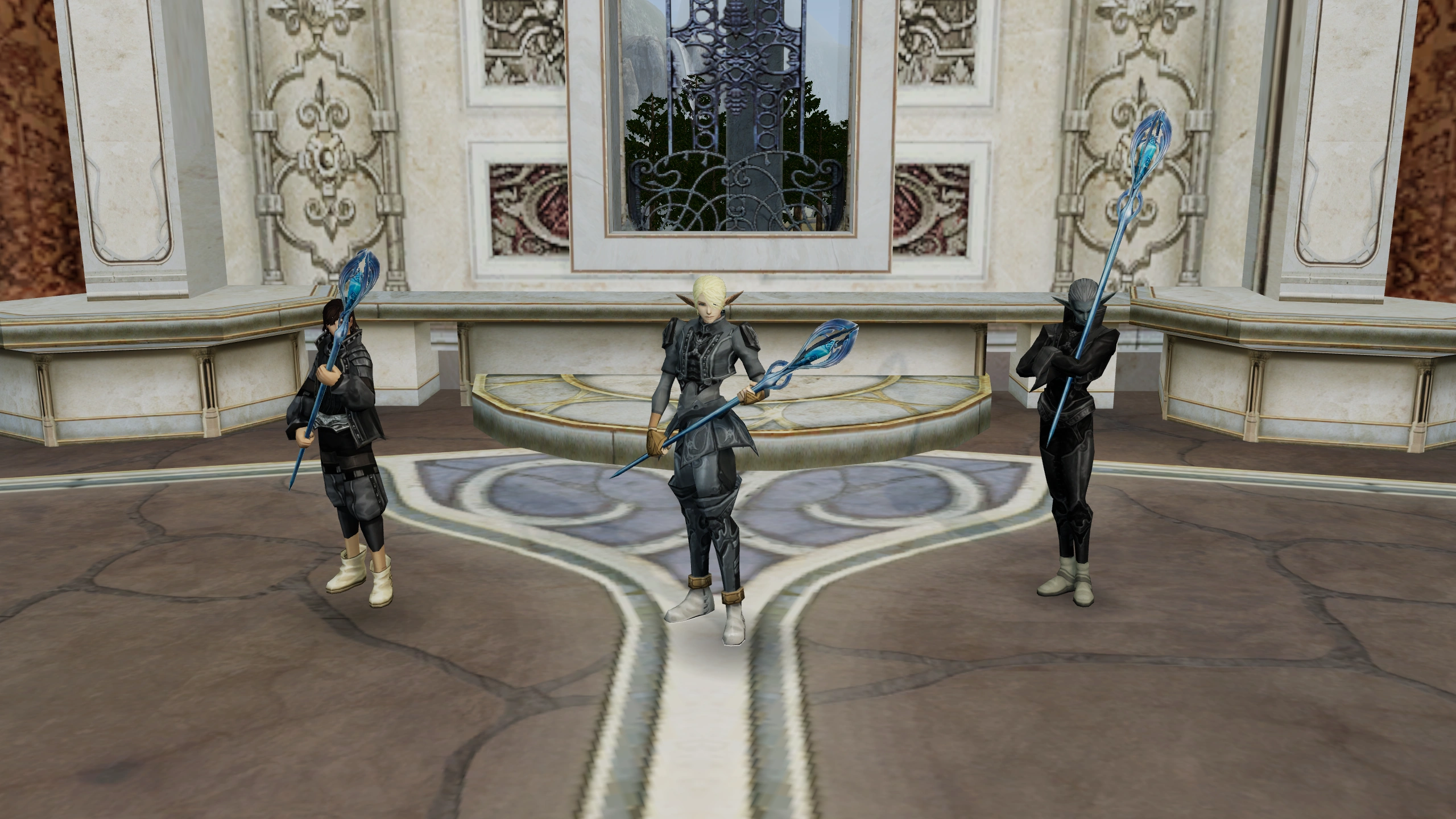 Sorcerer, Spellsinger, Spellhowler together in a scene rendered from native Chronicle 1 world and character assets.