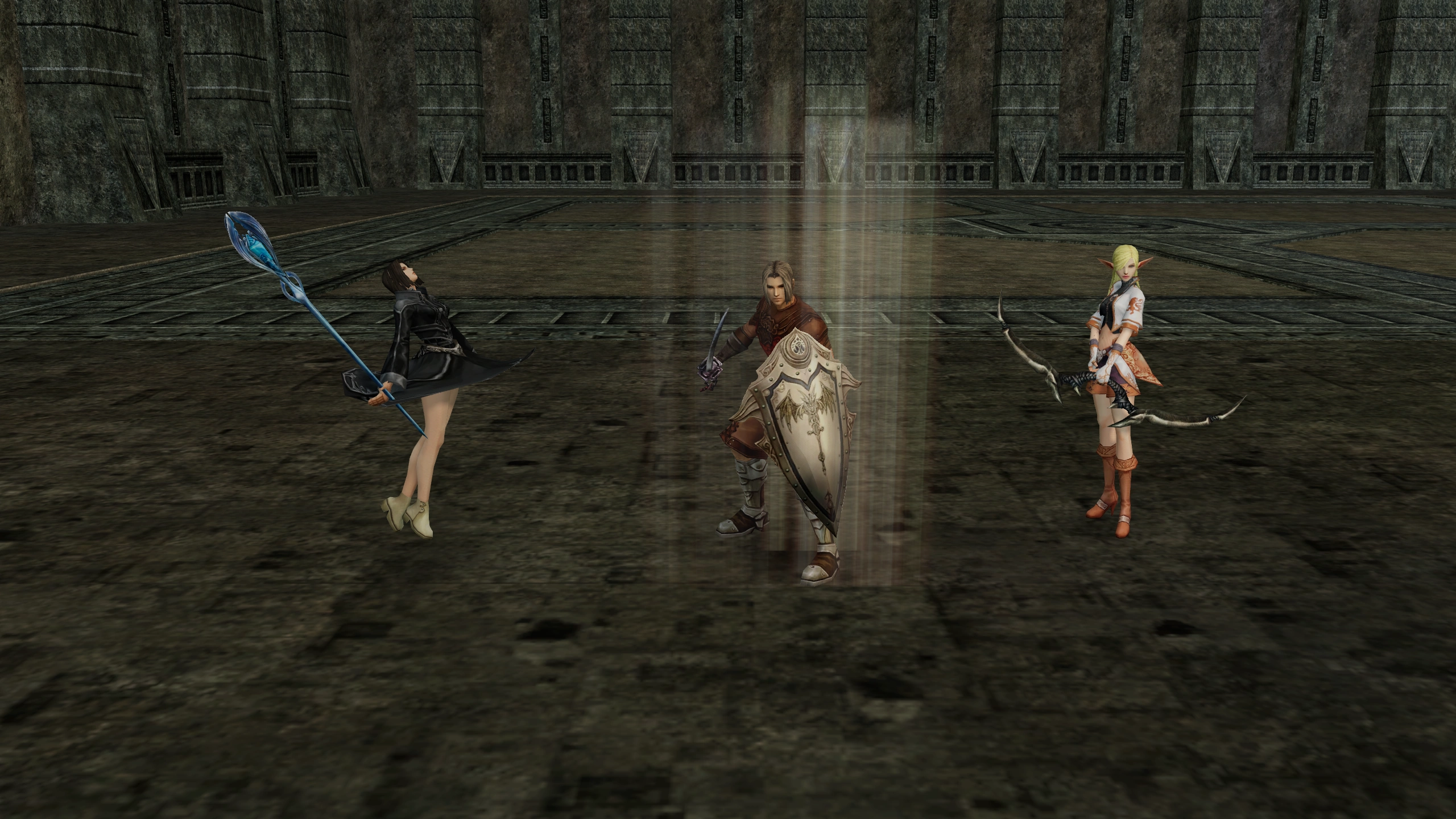 Bishop, Paladin, Silver Ranger together in a scene rendered from native Chronicle 1 world and character assets.