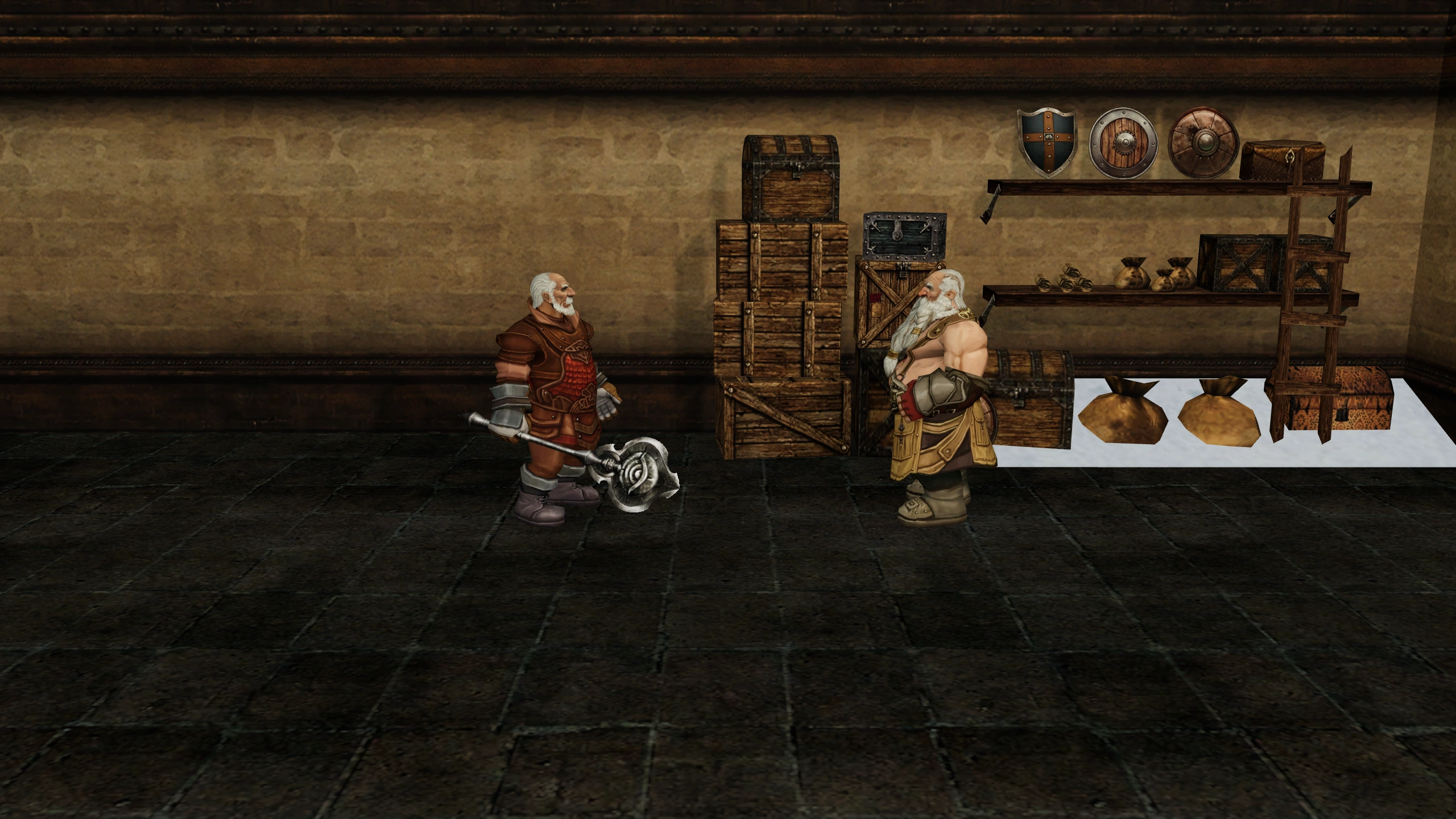 Warsmith meeting Brunon in the native Chronicle 1 world.